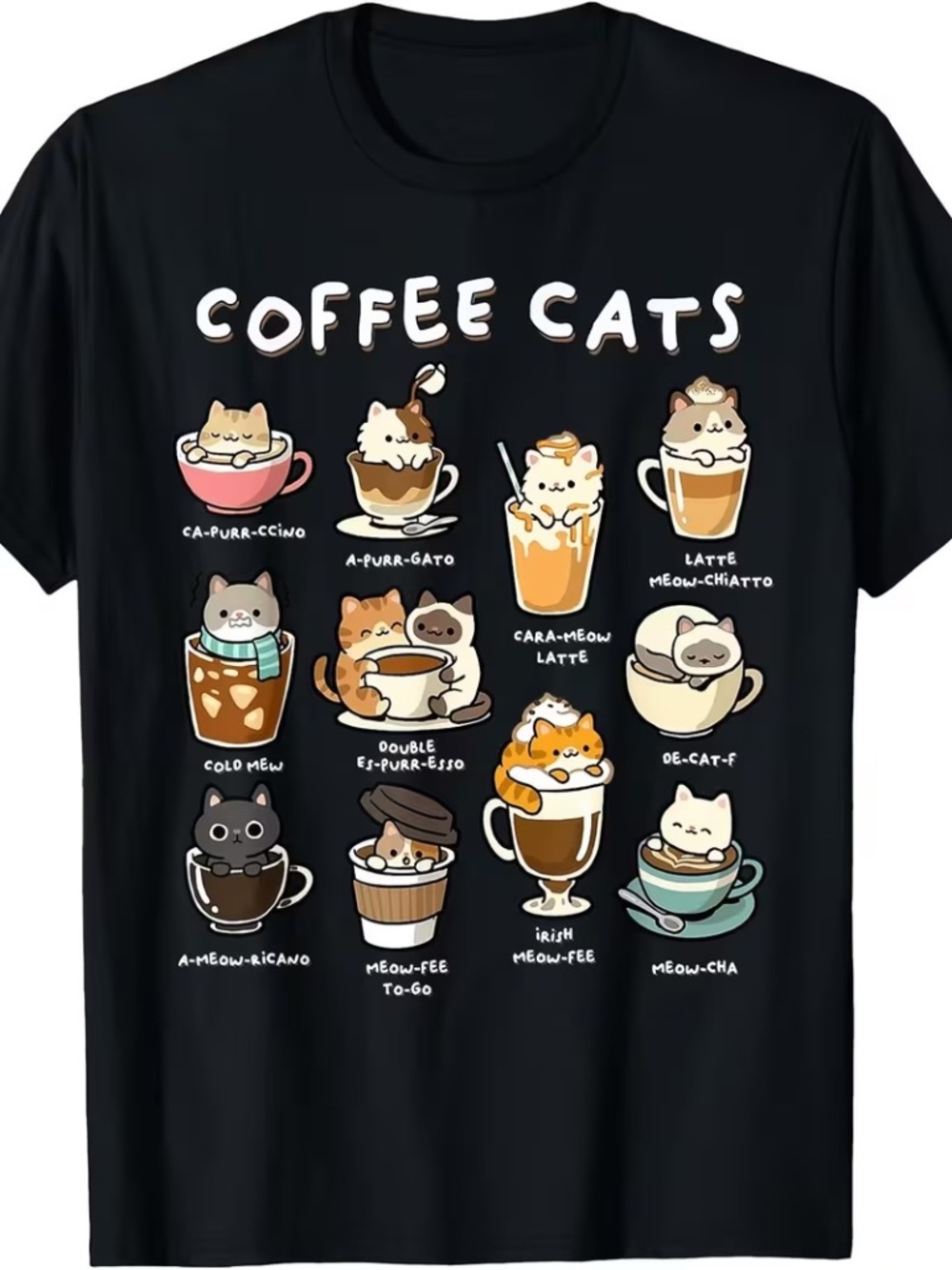 Coffee Cats Graphic T-Shirt Black XXXL